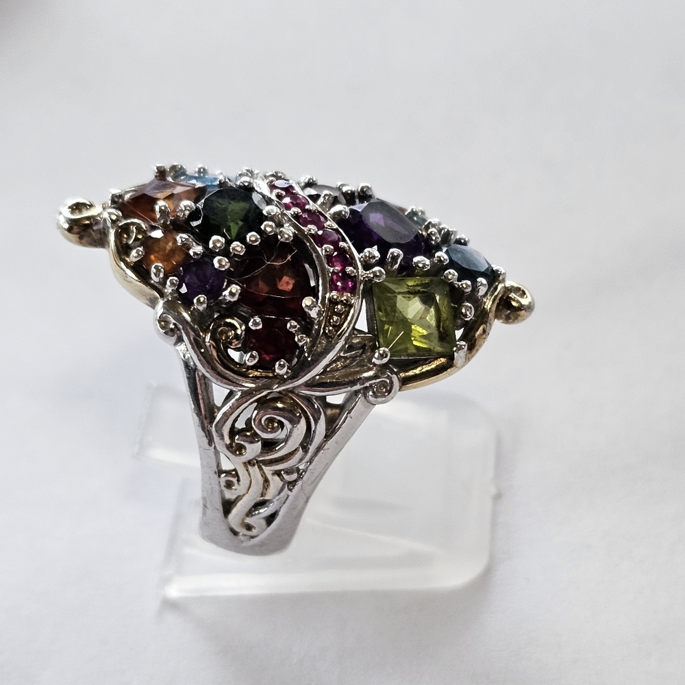 Authentic Gems En Vogue Ring in Palladium Sterling Silver 18k Gold Ring Size 8! - Picture 4 of 5
